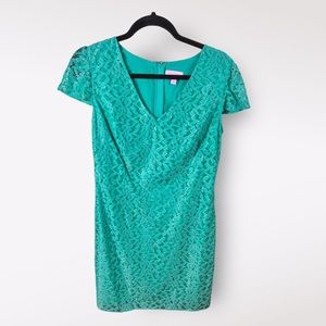 Lilly Pulitzer Midi Dress Sz M Vneck Teal Blue Shimmer Fabric Short sleeve